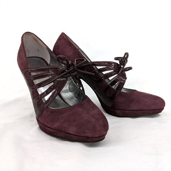 Calvin Klein Purple Suede Tie Heels - Picture 1 of 8